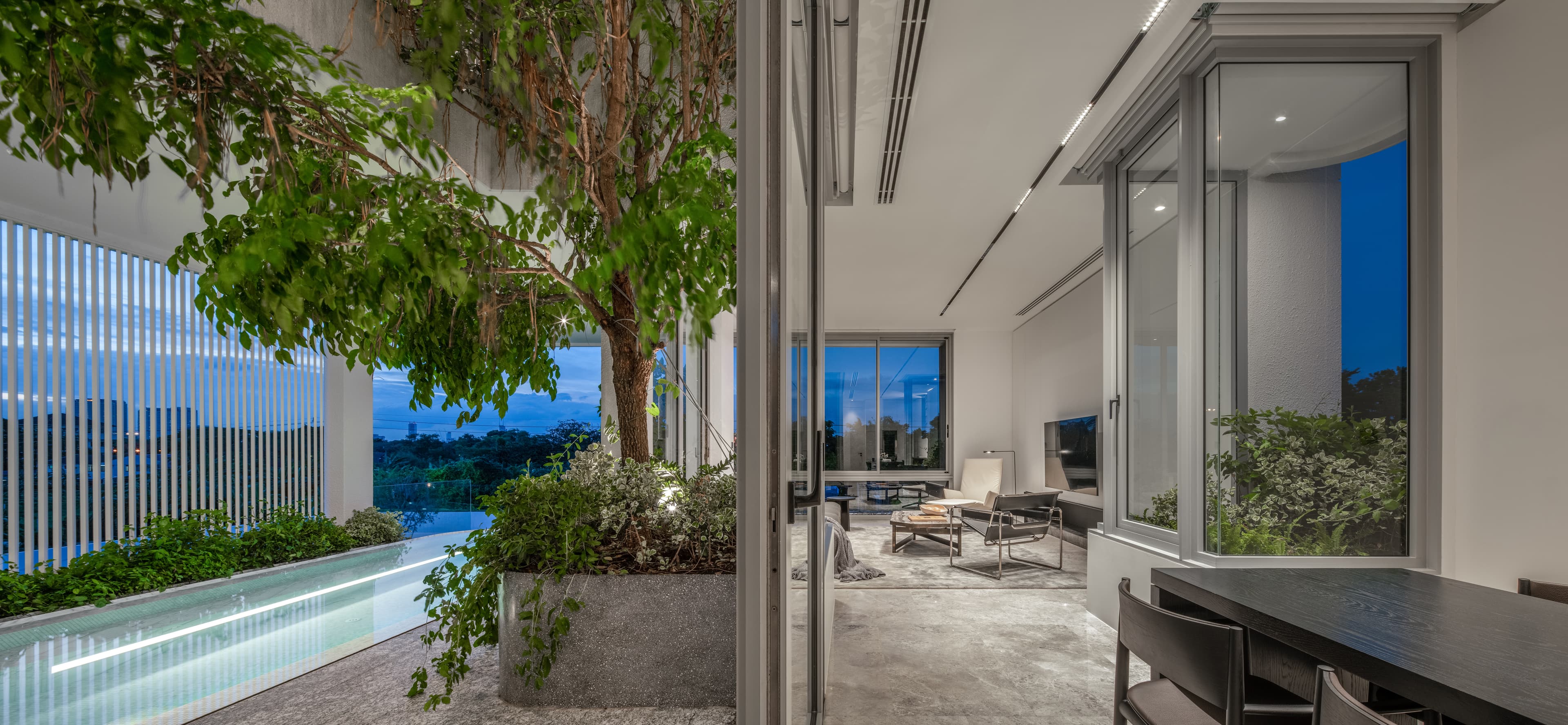 Pool terrace at dusk